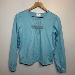 Hanna Andersson Girls Blue Smocked Embroidered Long Sleeve Top Size 160 14/16
